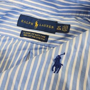 Ralph Lauren 16.5-34/35 Blue Striped Classic Fit L/S Button Shirt Cotton Stretch